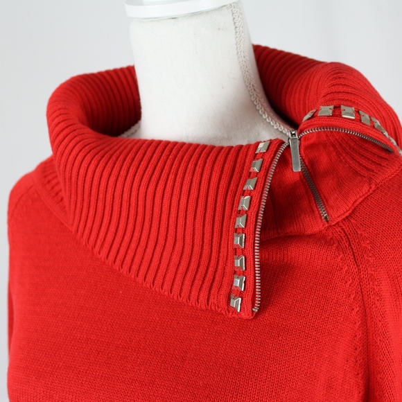Studded Cowl Neck Sweater, Red XL - Picture 5 of 8